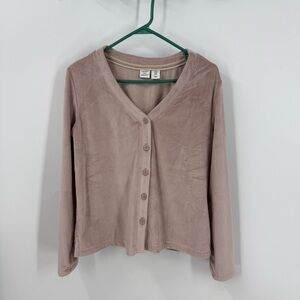 Cupcakes and cashmere V-neck button front velvet velour feel top M